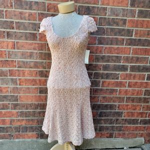 Badgley Mischka Womens Blush Lace V-Neck Long Sleeve Shift Dress Size 0
